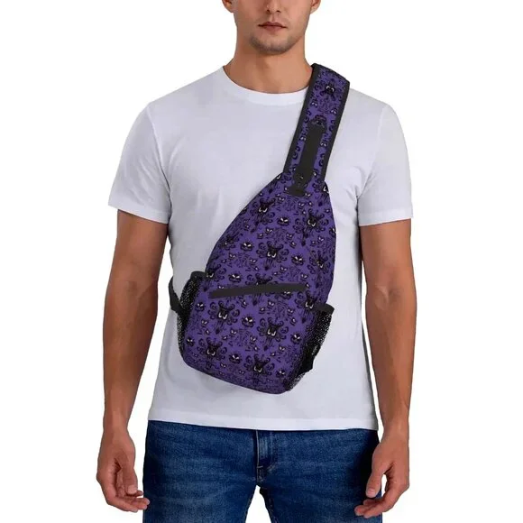 NEW! Haunted Mansion Purple Wallpaper Sling Bag Crossbody Foolish Mortal Disney - Picture 2 of 8